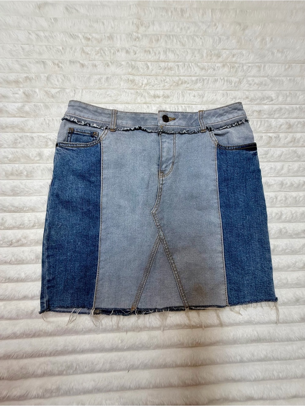 Two-Tone Denim Mini Skirt - Light & Dark Blue M 8